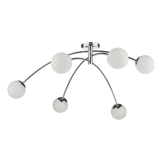 där Lighting Puglia 6lt Semi Flush Polished Chrome Opal Glass