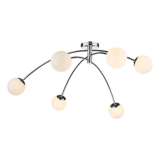 där lighting Puglia 6lt Semi Flush Polished Chrome Opal Glass