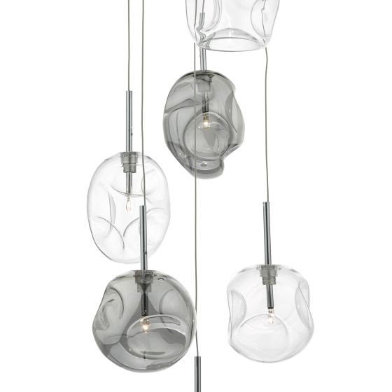 Där Lighting Quinn 6 Light Cluster Pendant Smoked & Clear Glass
