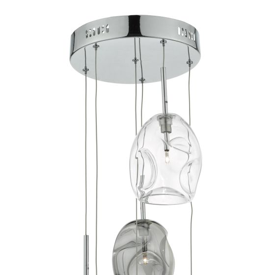 Där Lighting Quinn 6 Light Cluster Pendant Smoked & Clear Glass