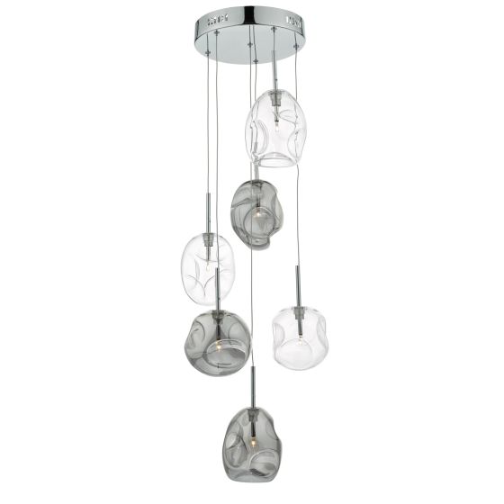 Där Lighting Quinn 6 Light Cluster Pendant Smoked & Clear Glass
