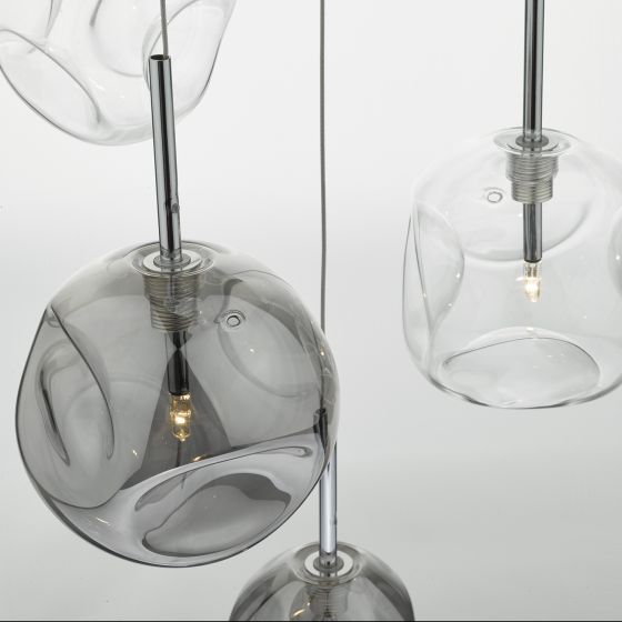 där lighting Quinn 6 Light Cluster Pendant Smoked & Clear Glass