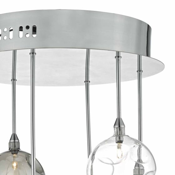 Där Lighting Quinn 6 Light Semi Flush Polished Chrome With Smoked & Clear Glass