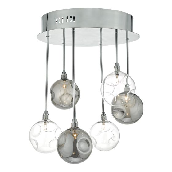 Där Lighting Quinn 6 Light Semi Flush Polished Chrome With Smoked & Clear Glass