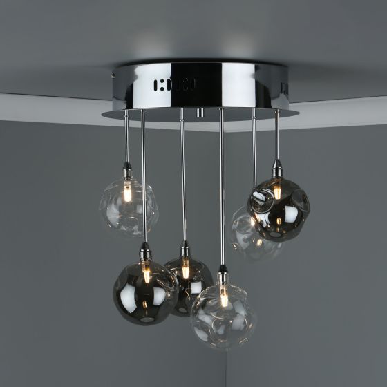 Där Lighting Quinn 6 Light Semi Flush Polished Chrome With Smoked & Clear Glass