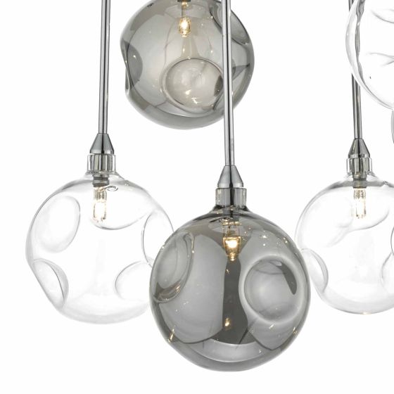 där lighting Quinn 6 Light Semi Flush Polished Chrome With Smoked & Clear Glass