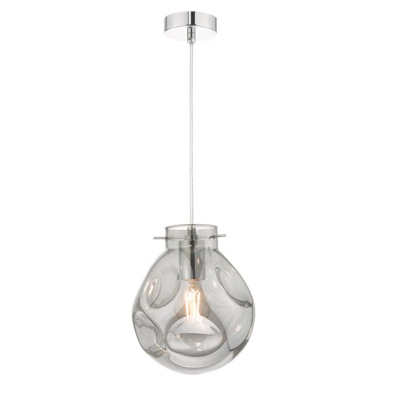 där lighting Quinn Pendant Polished Chrome & Smoked Glass