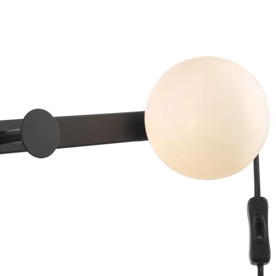 Där Lighting Rack Wall Light & Coat Hook Matt Black Opal Glass - Plug In