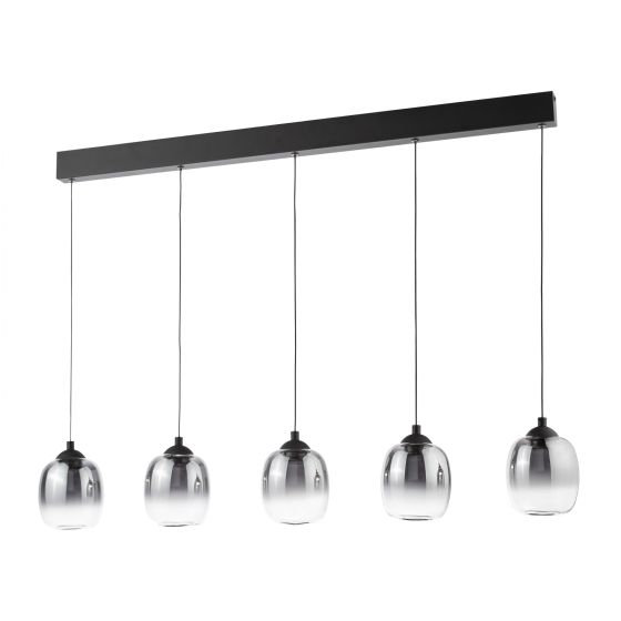 Där Lighting Ramona 5 Light Bar Pendant Matt Black And Smoked Ombre Glass LED