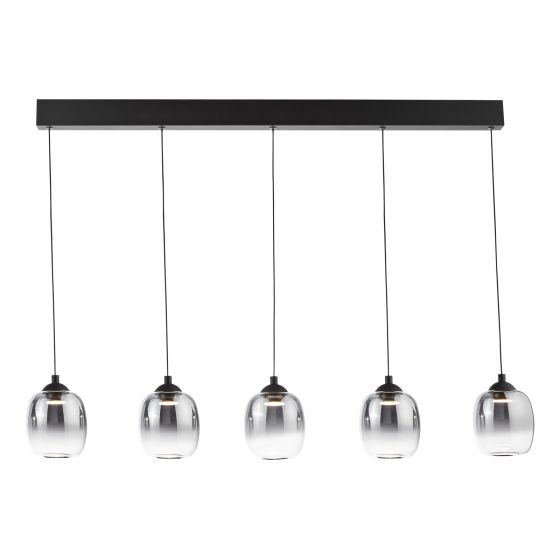 Där Lighting Ramona 5 Light Bar Pendant Matt Black And Smoked Ombre Glass LED