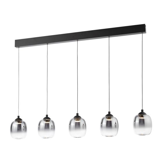 där lighting Ramona 5 Light Bar Pendant Matt Black and Smoked Ombre Glass LED