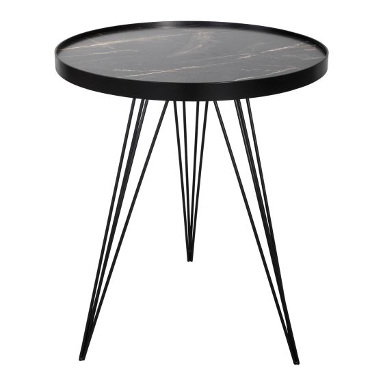 där lighting Rauma Round Side Table Dark Grey Stone Effect