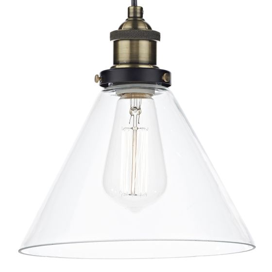 där lighting Ray 1 Light Pendant Antique Brass Clear