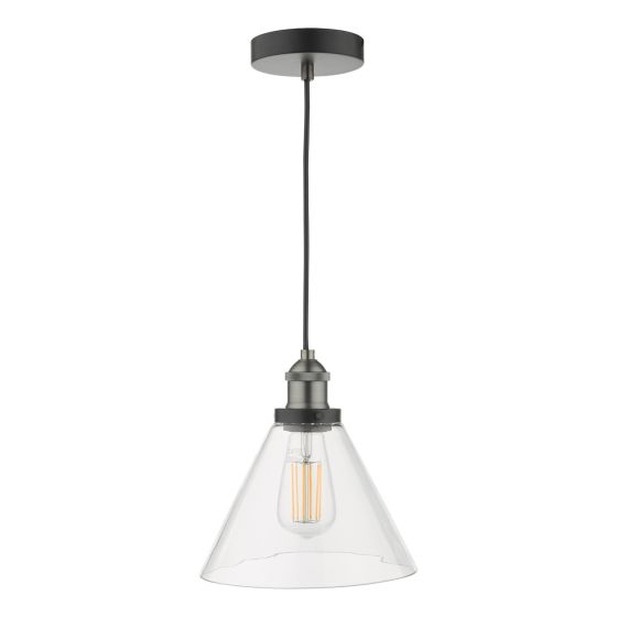Där Lighting Ray 1 Light Single Pendant Antique Nickel Clear Glass