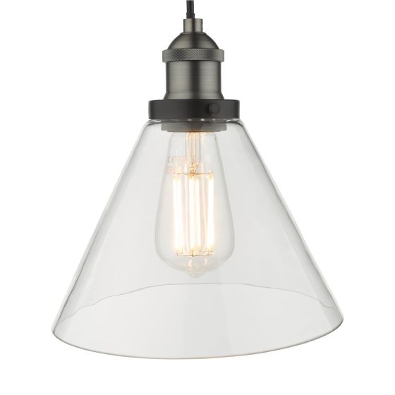 Där Lighting Ray 1 Light Single Pendant Antique Nickel Clear Glass