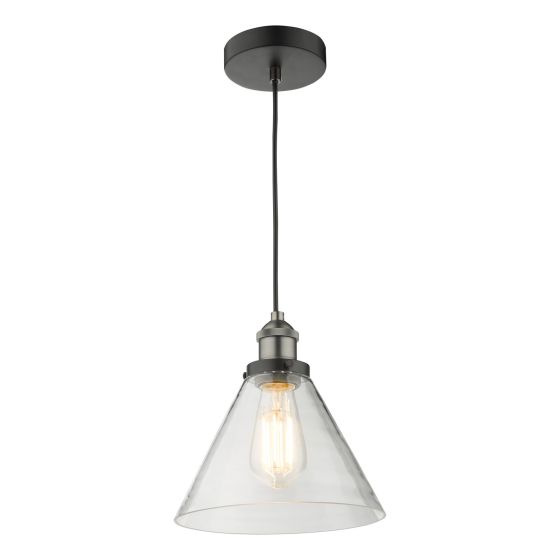 Där Lighting Ray 1 Light Single Pendant Antique Nickel Clear Glass