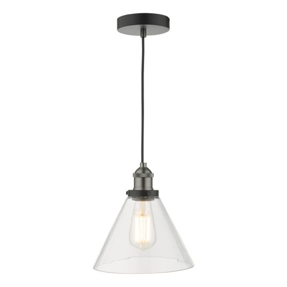 där lighting Ray 1 Light Single Pendant Antique Nickel Clear Glass