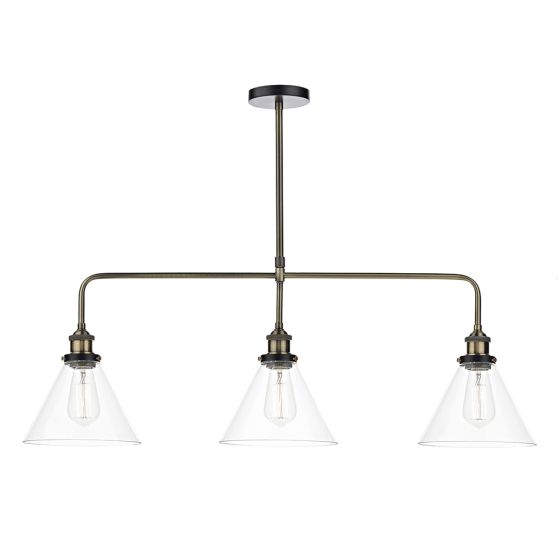 Där Lighting Ray 3 Light Bar Pendant Antique Brass Clear