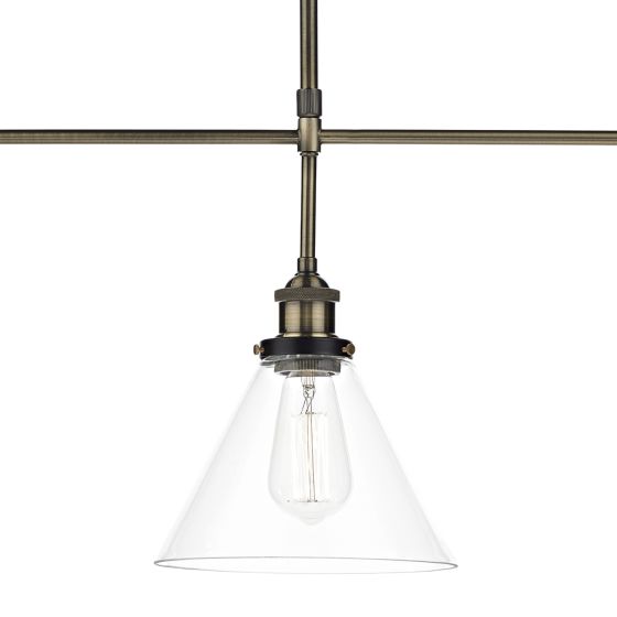 där lighting Ray 3 Light Bar Pendant Antique Brass Clear