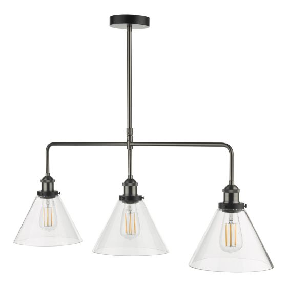 Där Lighting Ray 3 Light Bar Pendant Antique Nickel Clear Glass