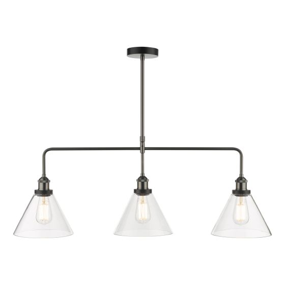 Där Lighting Ray 3 Light Bar Pendant Antique Nickel Clear Glass