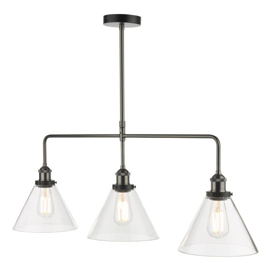 där lighting Ray 3 Light Bar Pendant Antique Nickel Clear Glass