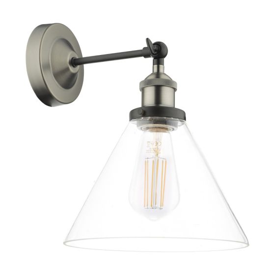 Där Lighting Ray Single Wall Light Antique Nickel Clear Glass