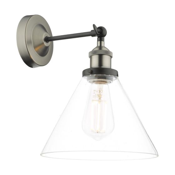där lighting Ray Single Wall Light Antique Nickel Clear Glass