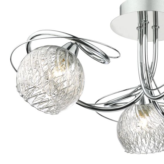 Där Lighting Rehan 3 Light Semi-Flush Polished Chrome And Ribbed Glass