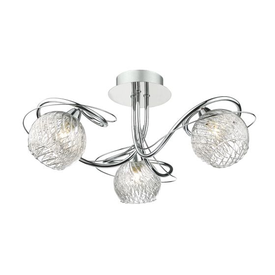 Där Lighting Rehan 3 Light Semi-Flush Polished Chrome And Ribbed Glass