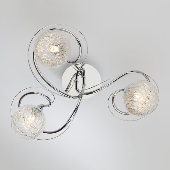 Där Lighting Rehan 3 Light Semi-Flush Polished Chrome And Ribbed Glass