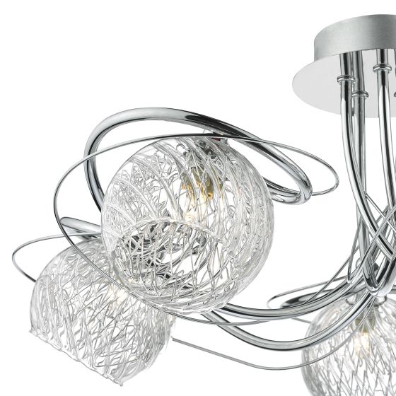 Där Lighting Rehan 5 Light Semi-Flush Polished Chrome And Ribbed Glass