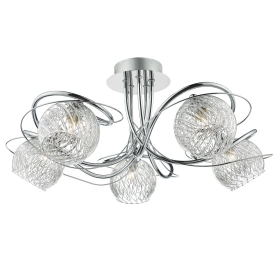 Där Lighting Rehan 5 Light Semi-Flush Polished Chrome And Ribbed Glass