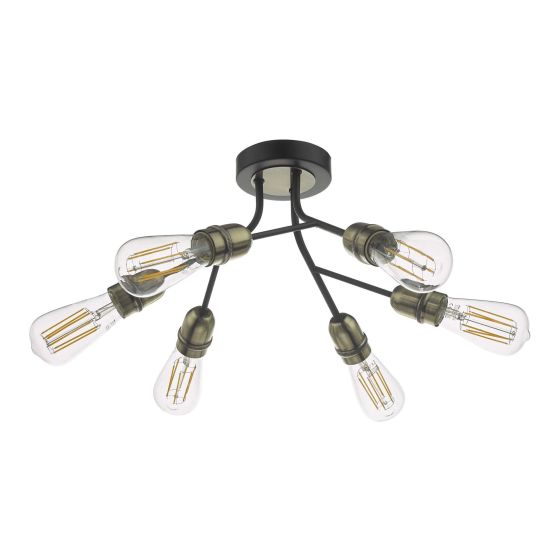 Där Lighting Remy 6 Light Semi Flush Black & Antique Brass