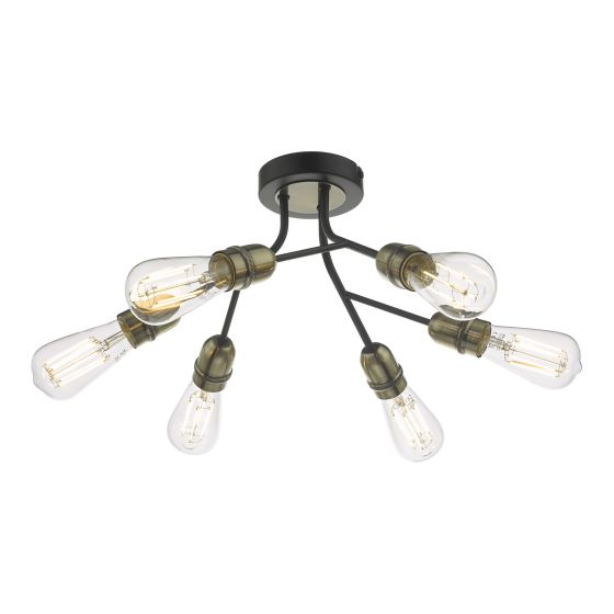där lighting Remy 6 Light Semi Flush Black & Antique Brass