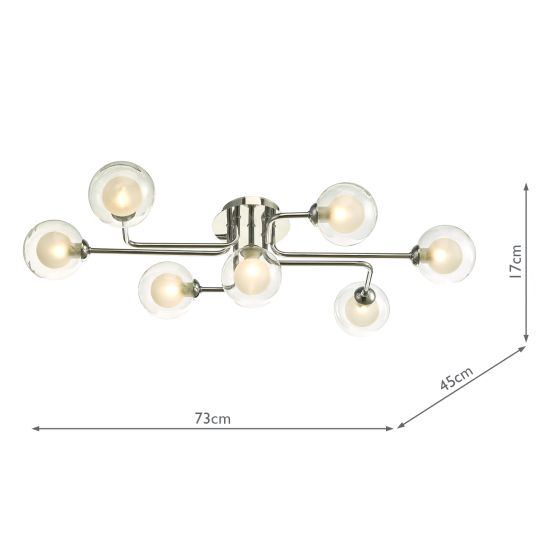 Där Lighting Reyna 7 Light Semi Flush Polished Chrome With Clear/Opal Glass