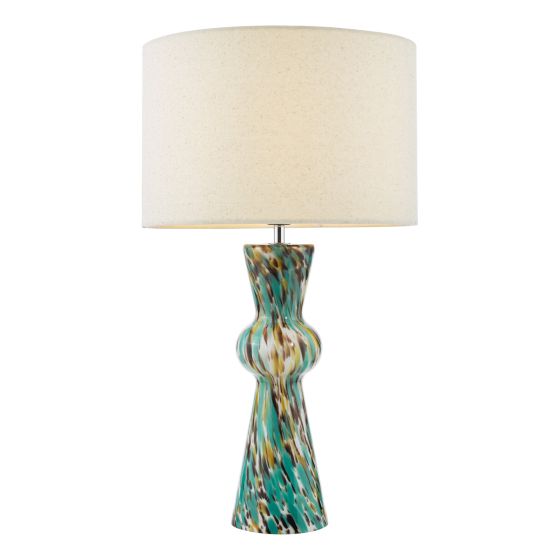 Där Lighting Rheneas Table Lamp Blue Art Glass And Polished Chrome With Shade