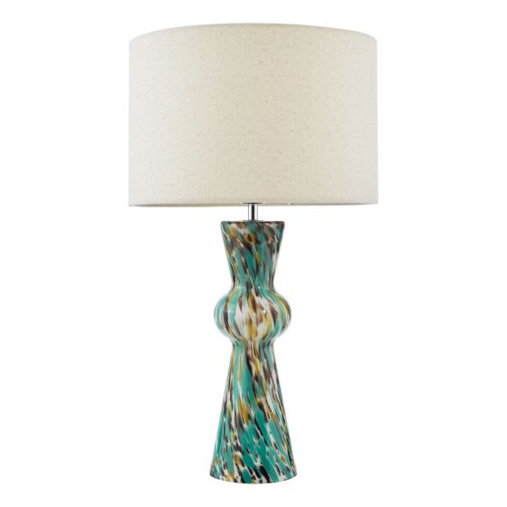 där lighting Rheneas Table Lamp Blue Art Glass and Polished Chrome With Shade