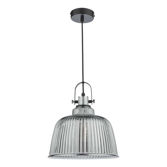 Där Lighting Rhode Single Large Pendant Polished Chrome Smoked Glass