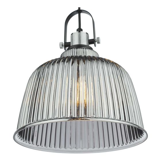 Där Lighting Rhode Single Large Pendant Polished Chrome Smoked Glass