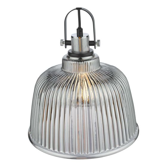 Där Lighting Rhode Single Large Pendant Polished Chrome Smoked Glass