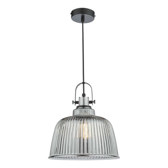 där lighting Rhode Single Large Pendant Polished Chrome Smoked Glass