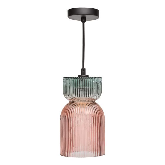 Där Lighting Rhubarb Pendant Pink And Green Ribbed Glass