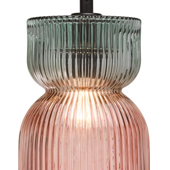 Där Lighting Rhubarb Pendant Pink And Green Ribbed Glass