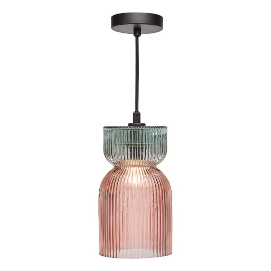 där lighting Rhubarb Pendant Pink and Green Ribbed Glass
