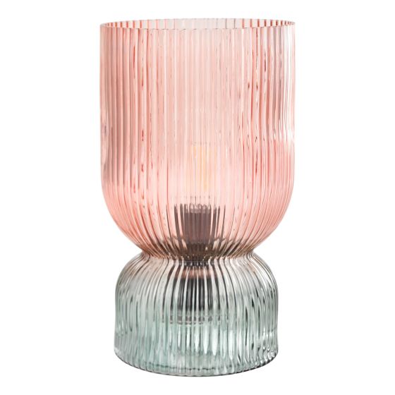 Där Lighting Rhubarb Table Lamp Pink And Green Ribbed Glass