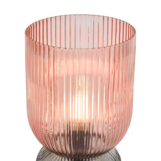 Där Lighting Rhubarb Table Lamp Pink And Green Ribbed Glass