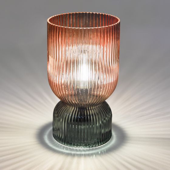 Där Lighting Rhubarb Table Lamp Pink And Green Ribbed Glass