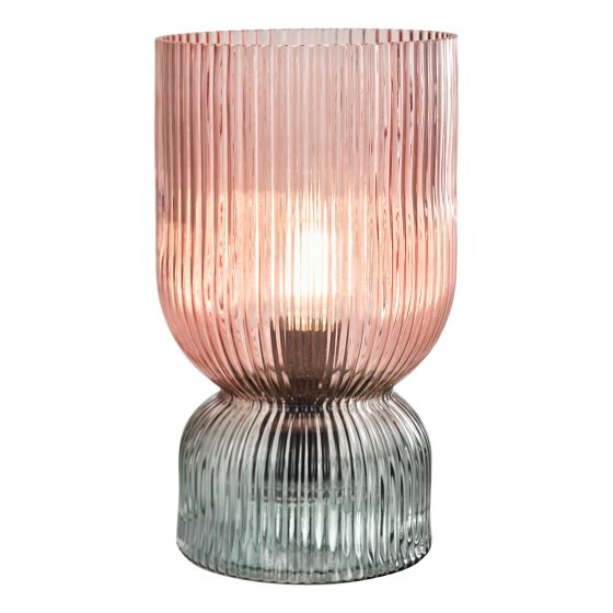 där lighting Rhubarb Table Lamp Pink and Green Ribbed Glass