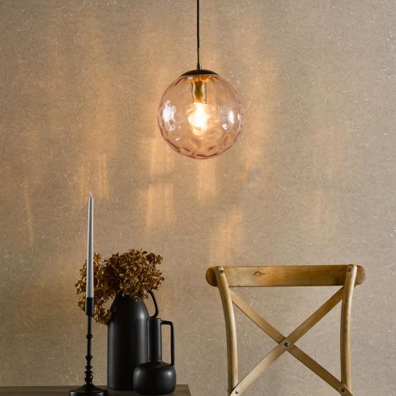 Där Lighting Ripple Single Pendant Bronze And Pink Glass